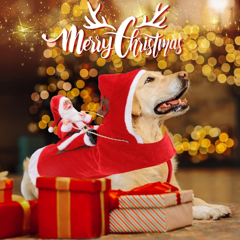 BWOGUE Santa Dog Costume Christmas Pet Clothes Santa Claus Riding Pet Cosplay Co
